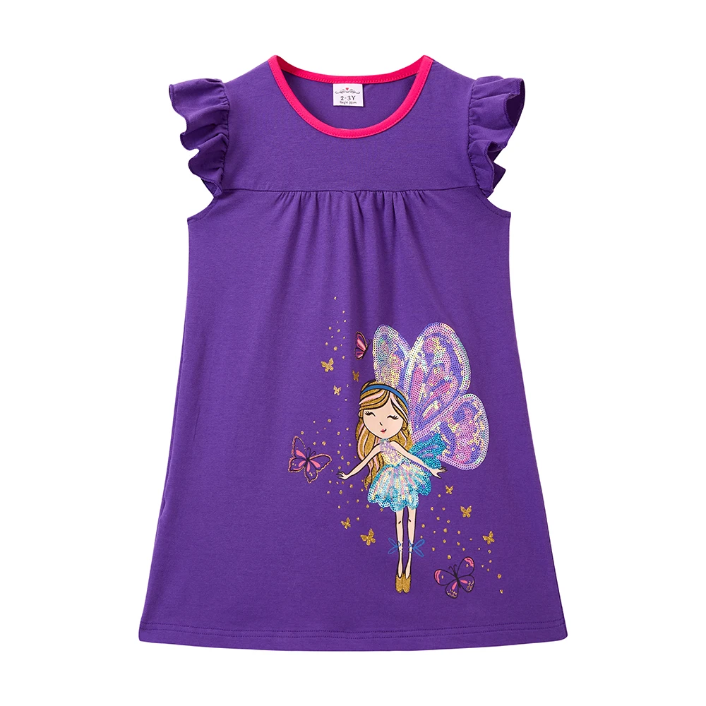 DXTON Summer Casual Dresses For Girls Flying Sleeve Toddler Girls Dress Sequin Butterfly Princess Dress Children Costumes 3-12Y
