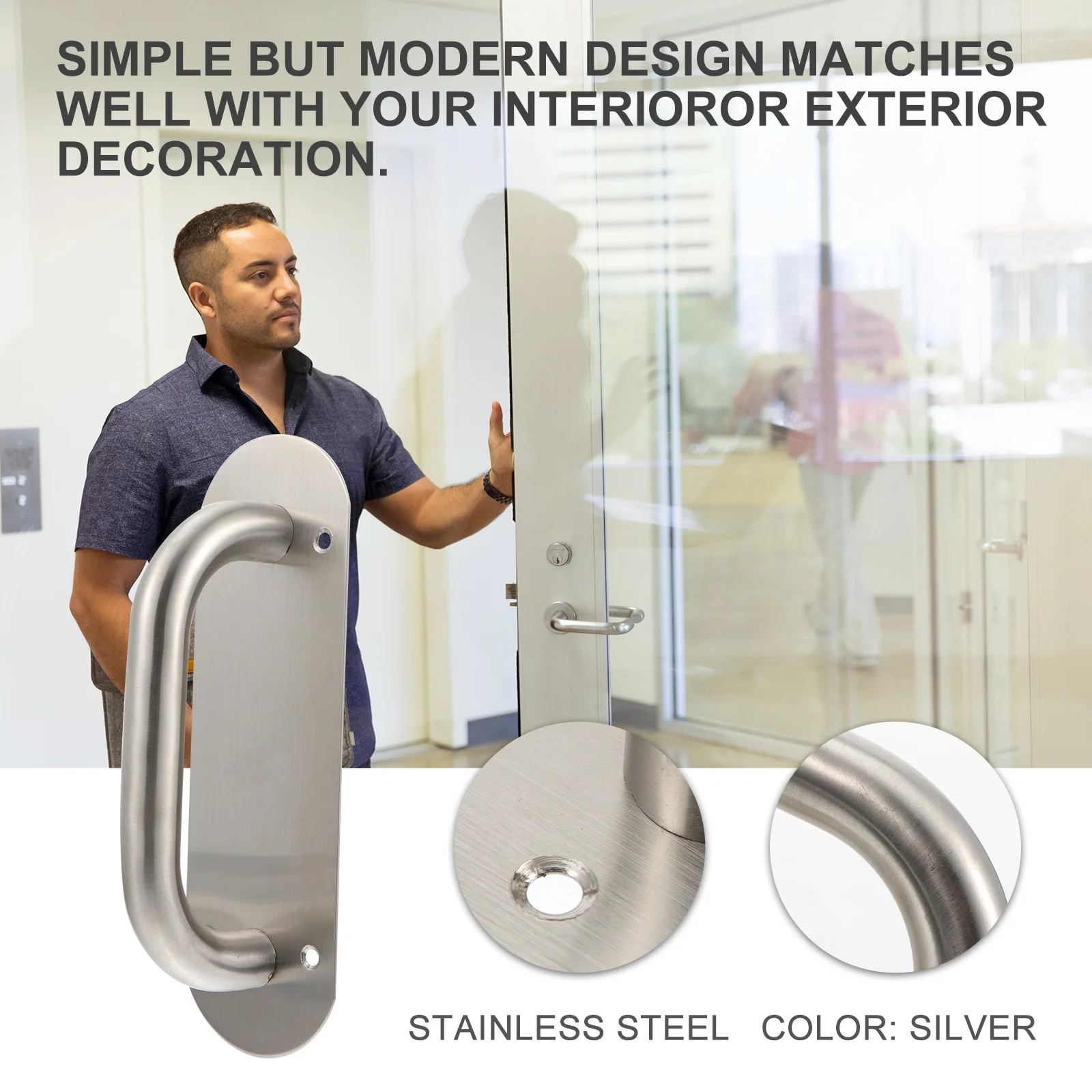 

Elliptical Door Pull Stainless Steel Handle Modern Design Sturdy Long Lasting Security Door Handle Plate Easy Installation
