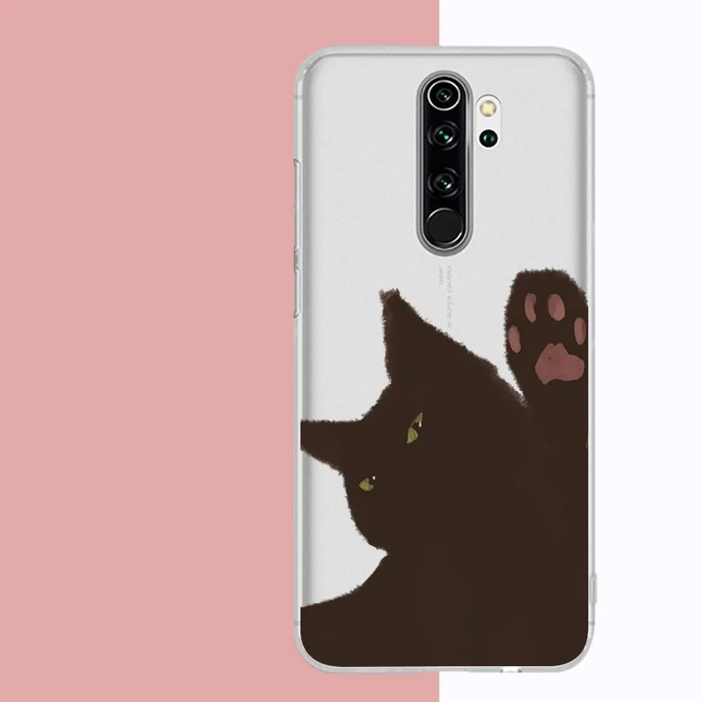 BLACK CARTOON CAT Phone Case For Samsung S 20 21 22 23 for Redmi Note7 8 9 10 for Huawei P20 30 40 Clear Case