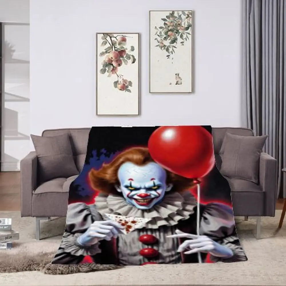 بطانية رمي المهرج المرعبة من Pennywise - صوف قطيفة ناعم بتصميم إيري، مثالية لديكور الهالوين، أريكة أو سرير مريحة،