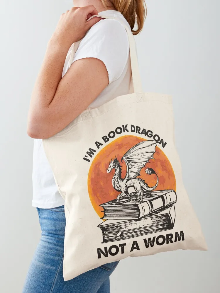 I'm A Book Dragon Not A Worm Tote Bag Custom bag Canvas bag for women canvas tote bags handbag