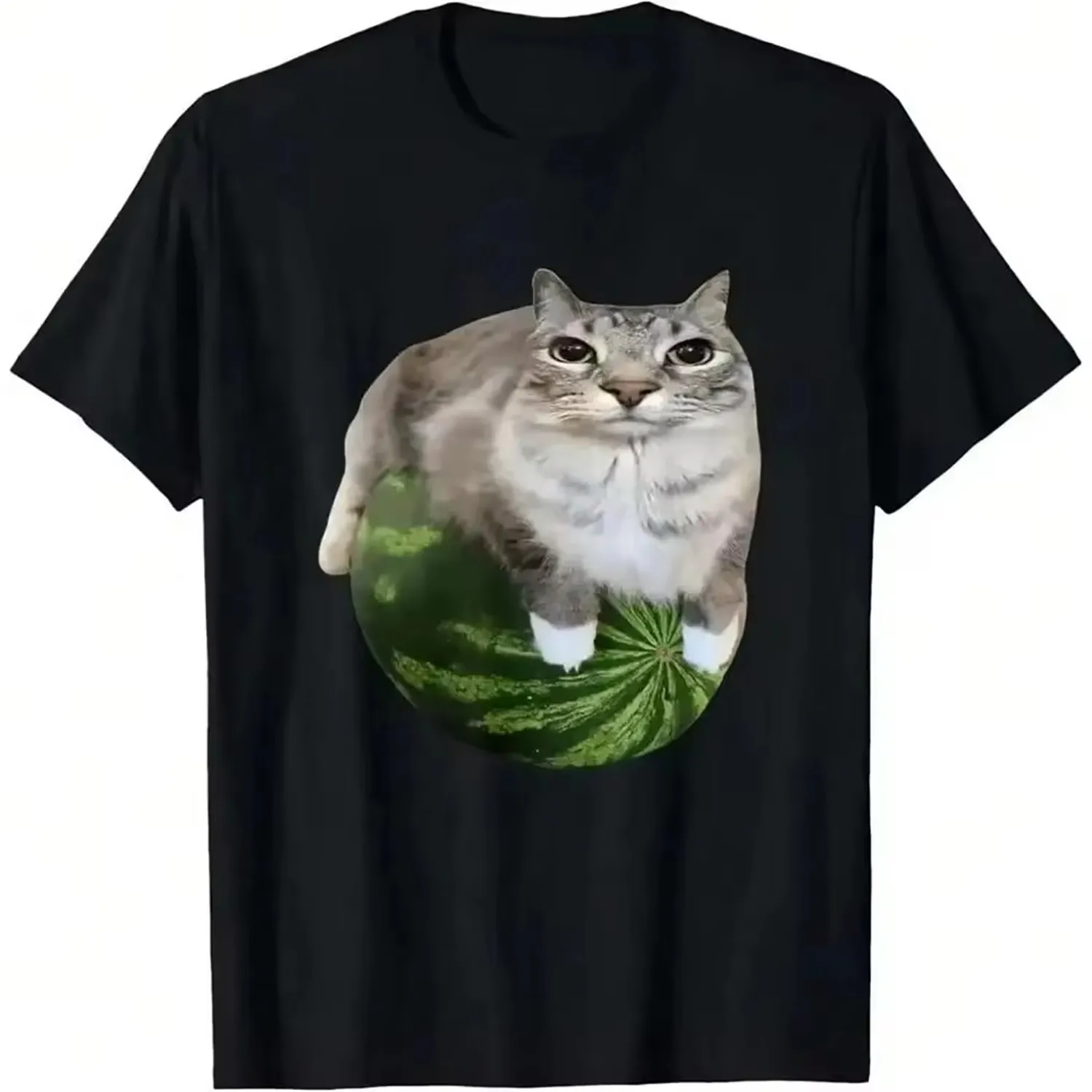 Watermelon Cat Silly Cat Meme Tee Shirt Homme New In Top Men Clothing Short Sleeve Round Neck Printing Pullover T-Shirt 50249 lightweight tshirt, unisex t-shirt