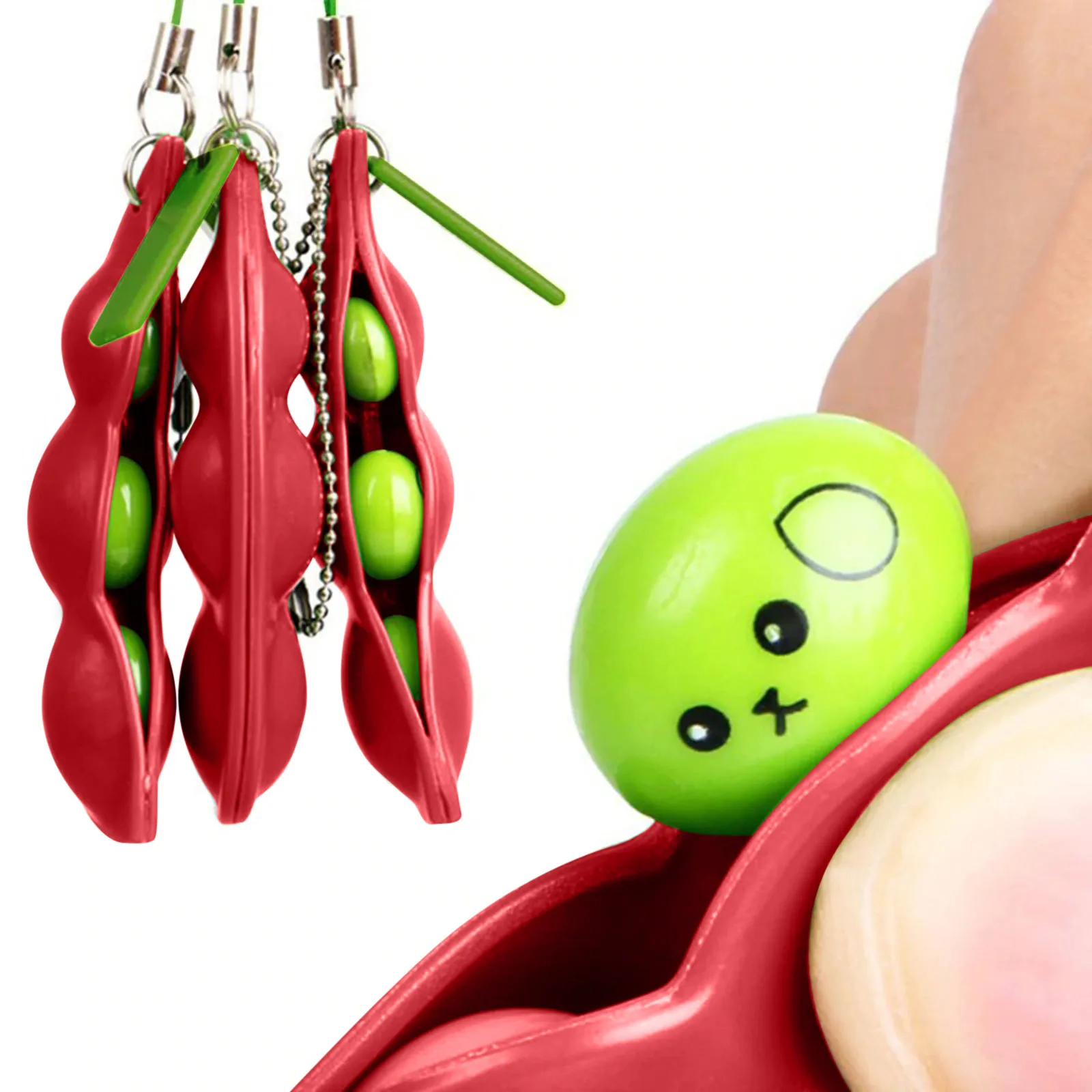 Fidget Toys Decompression Edamame Toys Squishy Squeeze Beans Keychain Cute Stress Adult Toy Rubber Girls Boys Xmas Gift