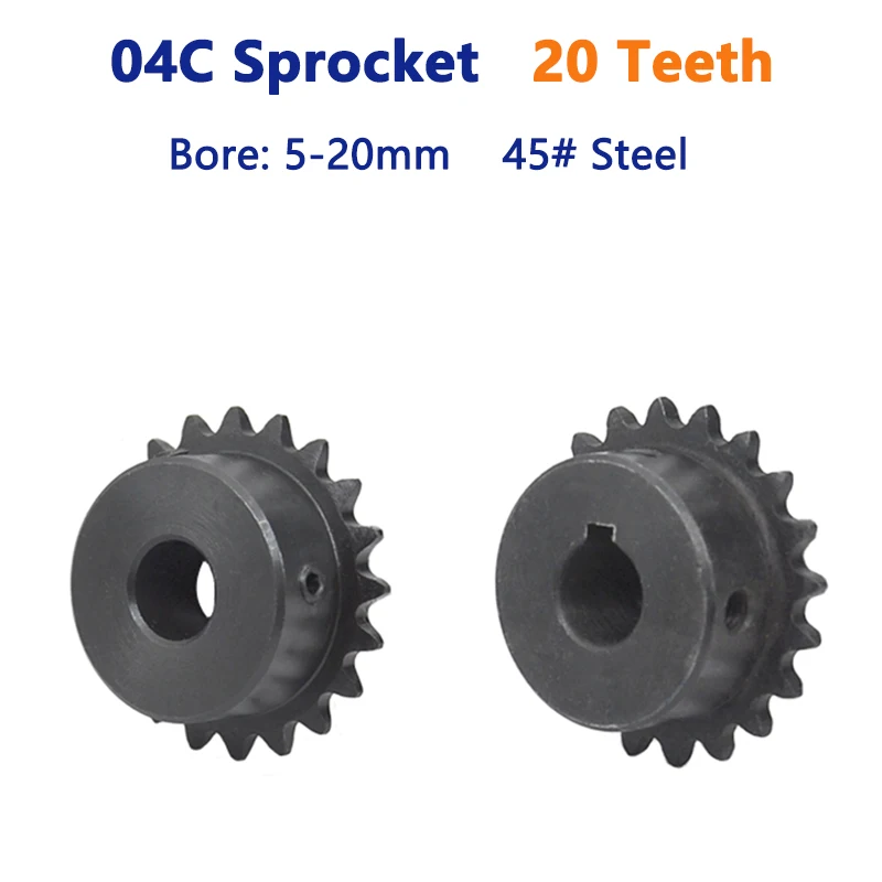 1pc 20T 04C Chain Gear 45# Steel 20 Teeth Industrial Drive Sprocket Wheel Bore 5 6 6.35 8 10 12 12.7 14 15 16 17 18 19 20mm