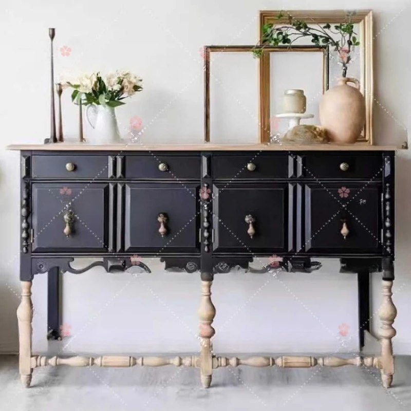 French retro solid wood porch cabinet, American simple foyer entry partition living room storage cabinet