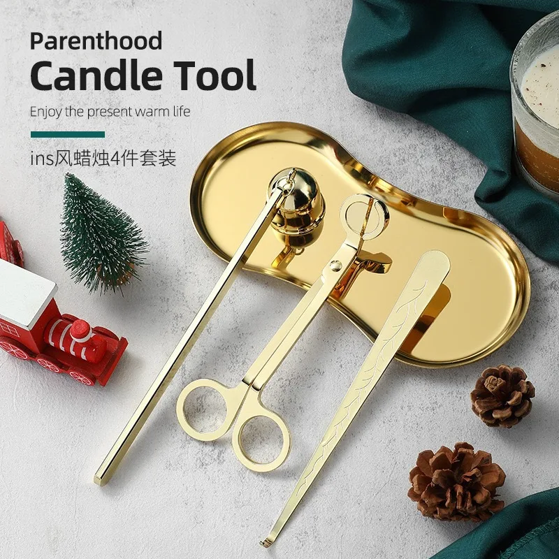 

4PCS Candle Suppressor One-piece Tool Domestic Aromatherapy Candle Scissors Candle Suppressor Hook Tray Candle Tool Clippers