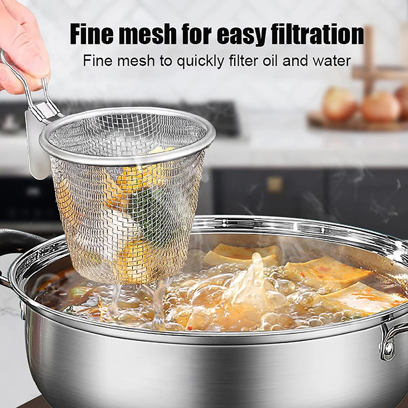 Stainless Steel Mesh Net Strainer Basket Colander Hot Pot Boil Food Colander To Strain Rinse Fry Steam Cook Vegetables Pasta