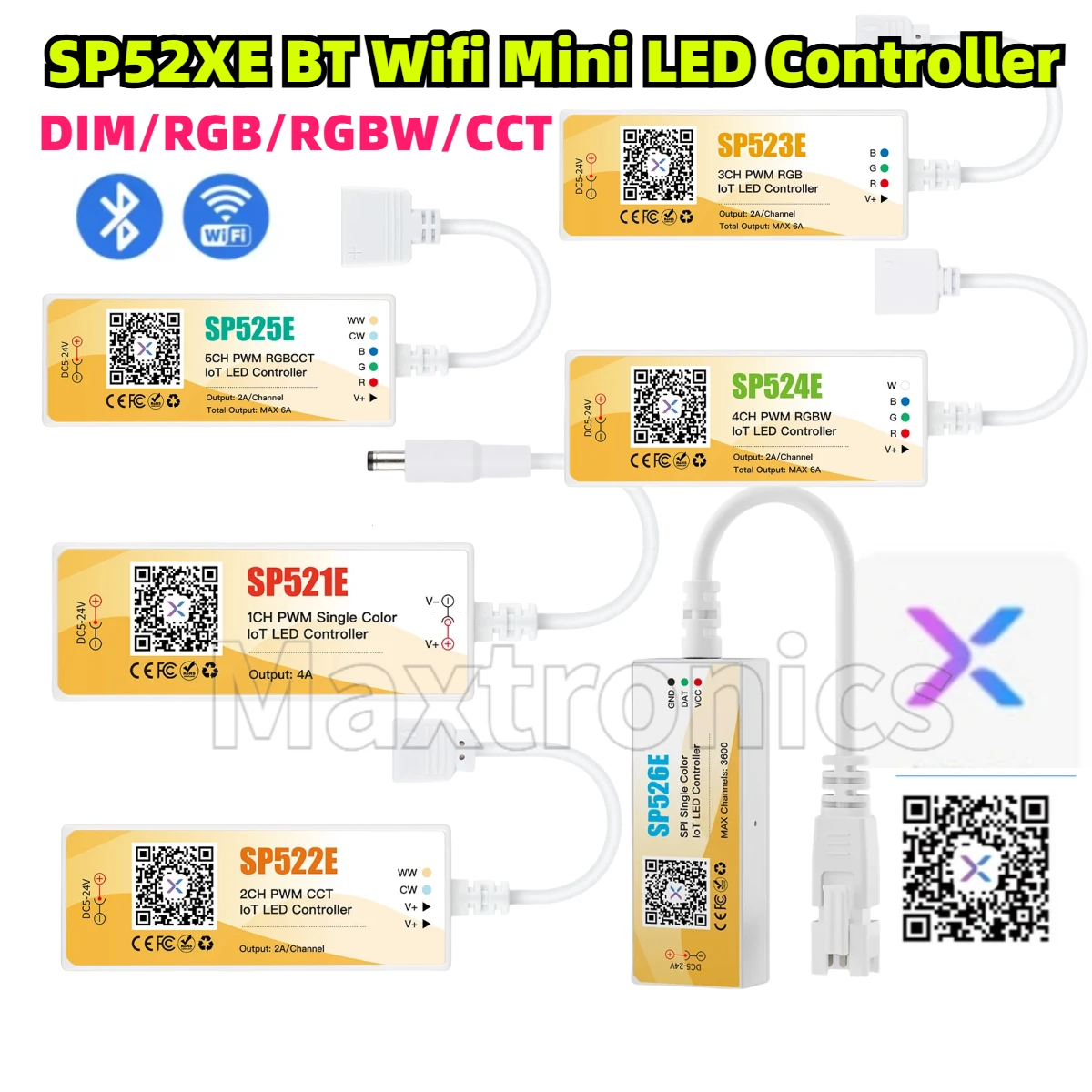 

DC5-24V SP52XE BT Wifi Mini LED Controller Alexa Google for FCOB DIM RGB RGBW CCT WS2812B SK6812 PWM SPI Pixels LED Strip Light