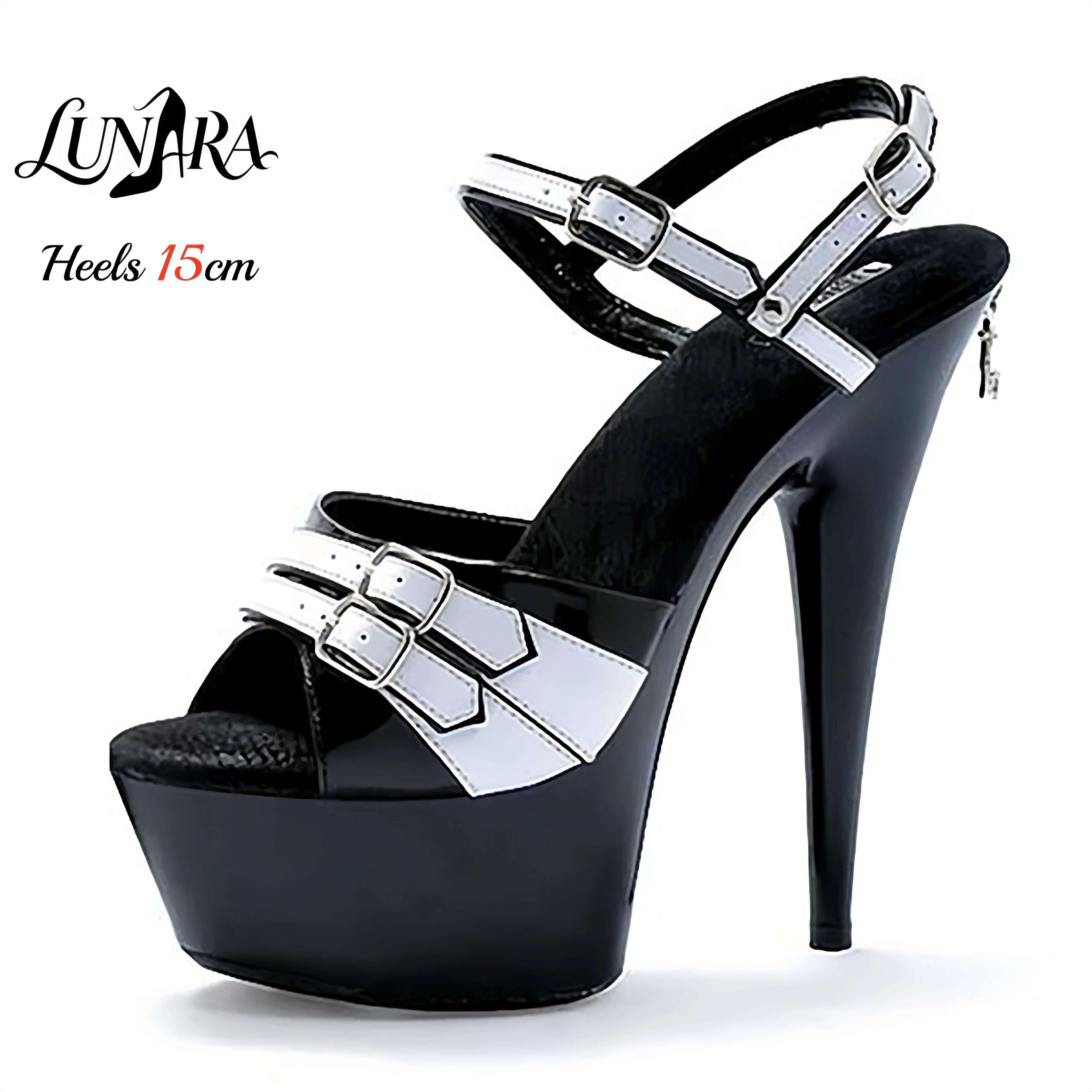 15cm/6Inch Silver Metallic Gold Buckle Ankle Strap Open toe Platform High Heel Sandals Exotic Stripper Pole dance Club Rave view 2