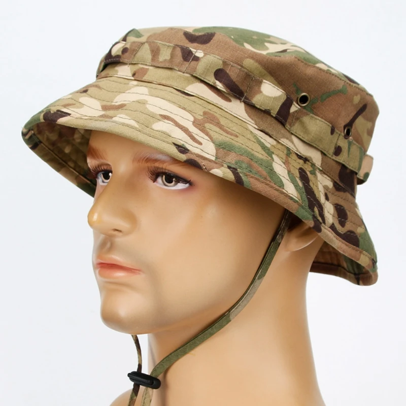 Flat Top Camo Summer Boonie Camouflage Travel Bucket Hat Hunting Fishing Adjustable Jungle Bush Cap Men\'s Hiking Panama Ha