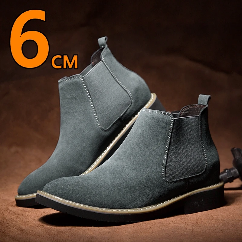 

Men Motorcycle Leather Boots Elevator Shoes 6CM Height Increasing Shoes Man Increased Inner Invisible Heightening Men Lift Shoes