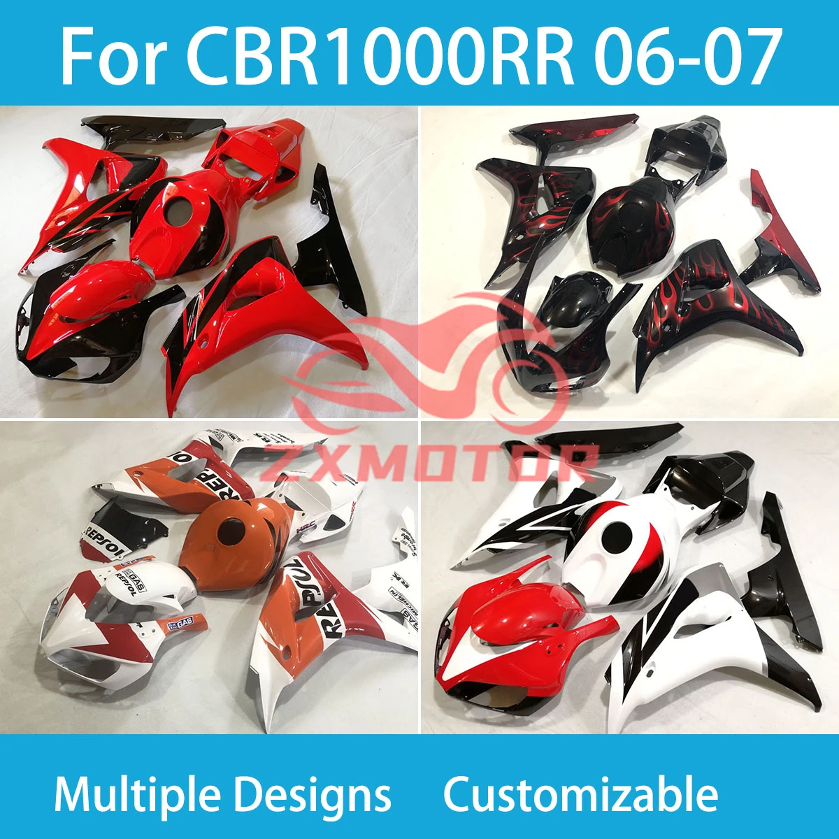 

Для Honda CBR 1000RR 06 07 100% подходит для комплекта обтекателей CBR 1000 RR 2006 2007, настраиваемые крутые обтекатели для мотоцикла