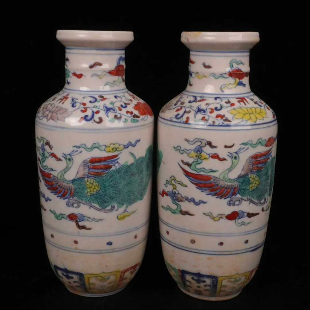 Jingdezhen Colorful Peacock Auspicious Pattern Firecracker Bottle Antique Porcelain Decoration