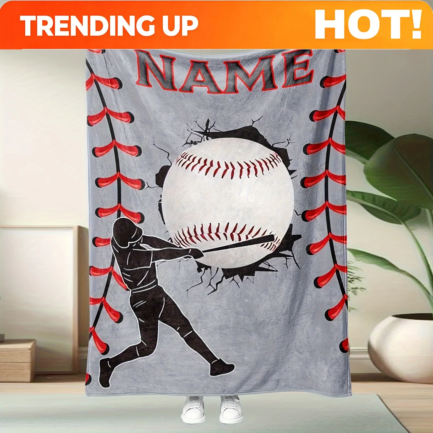 Customize Custom Name Baseball Fan Personalized Text Flannel Blanket 2D Flat Print Throw Blanket Personalized Text Content Suita