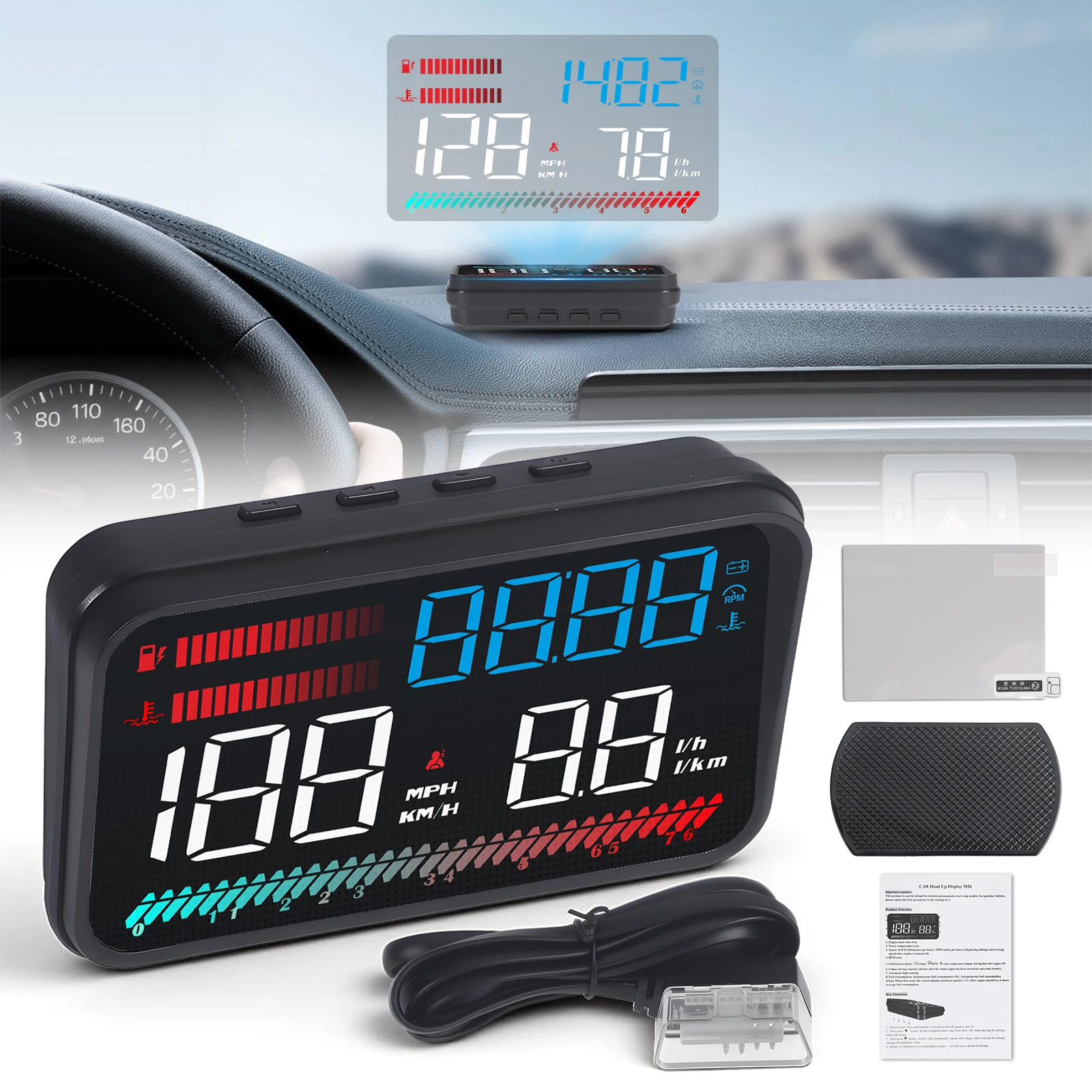 

CNSPEED P16 Car OBD2 HUD TFT LCD Color Screen Head Up Display Speedometer RPM Voltage Turbo Pressure Oil Temp Time Gauge For Car