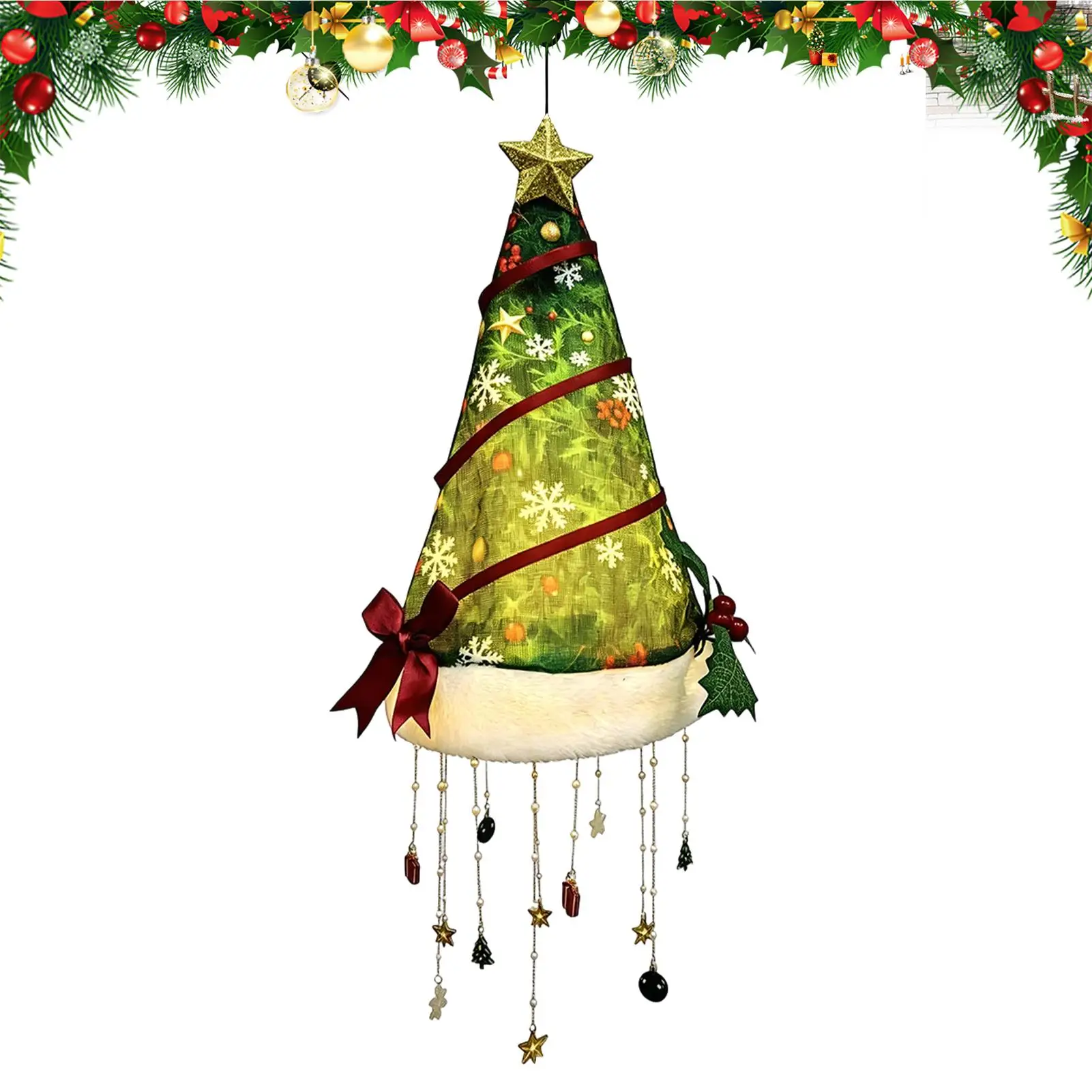 Christmas Santa Hat Chandelier LED Warm Glow Funny Festive Hanging Light Farmhouse Decorative Lamp Christmas Ornament Gifts
