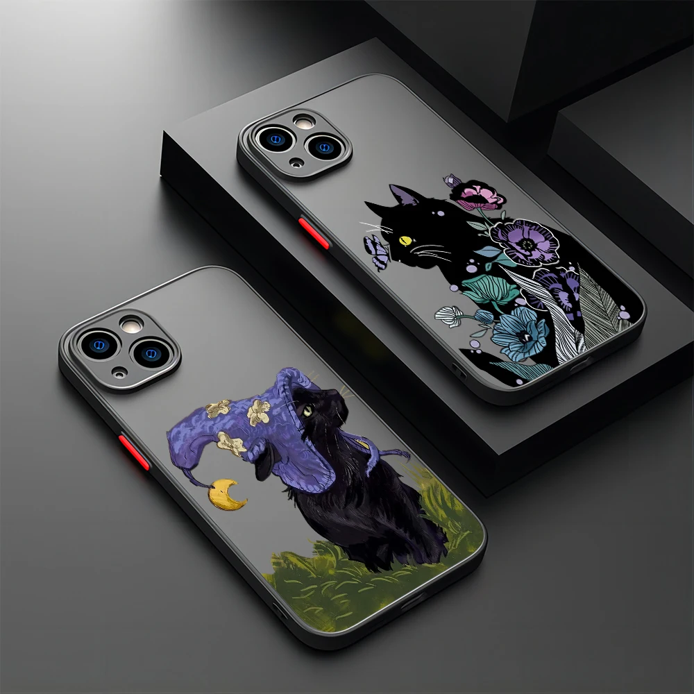 Hot Abstract Art Black Cat Phone Case For Samsung S24 S23 S22 S21 S20 S10 FE Note20 Note10 Plus Ultra Lite 5G Matte Clear Cover