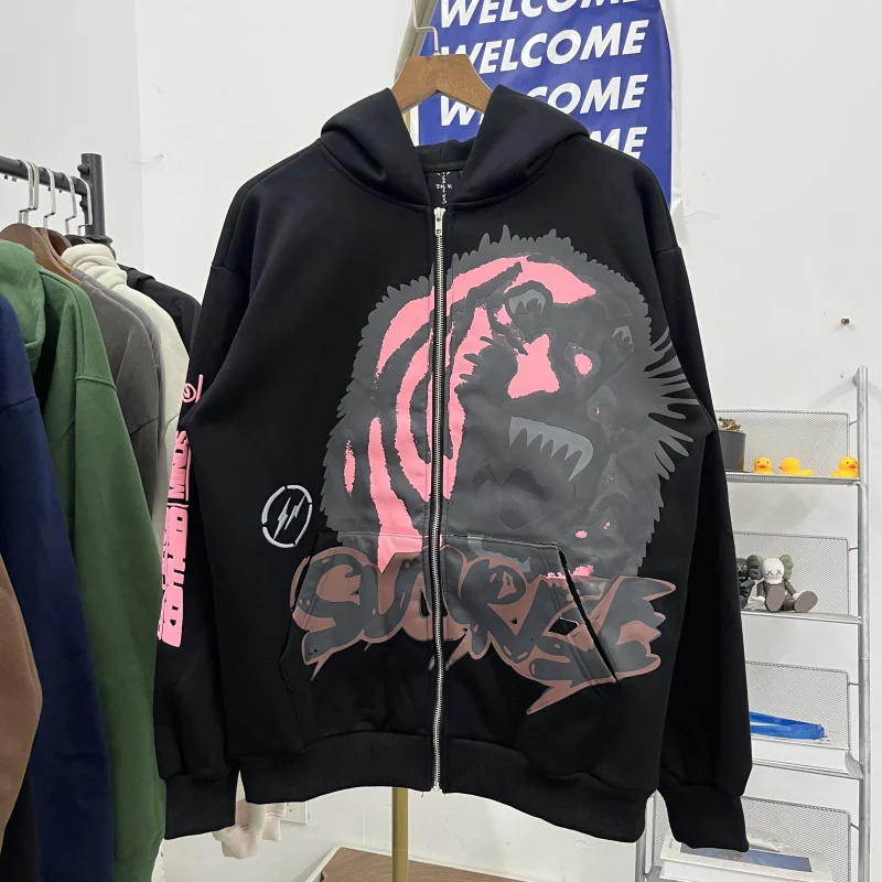 

Traivs Cactus Ja с капюшоном и рисунком Fce Ja, мужская свободная посадка на молнии, для совместной работы, осень-зима, уличная...