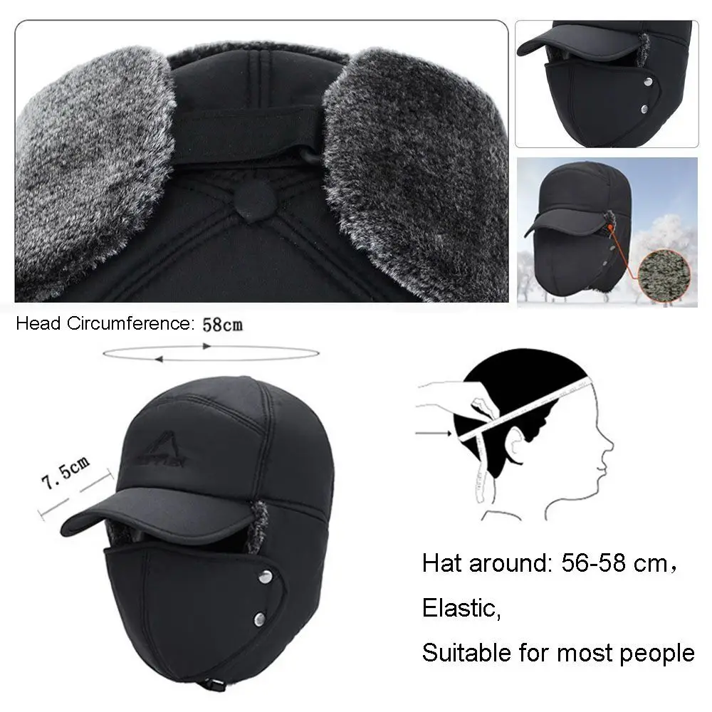 Windproof Winter Chapéus com Earflap Máscara para Homens e Mulheres, Esqui, Quente, Neve Cap, Proteção Orelha, Algodão Bomber Chapéus, Alta Qualidade