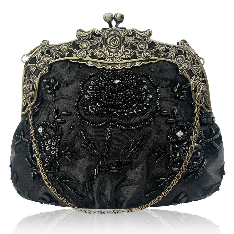 Vintage wysokiej klasy kobiet torba wieczorowa Crossbody sprzęgła kwiat cekiny zroszony torebka łańcuch pani ramię torebka imprezowa sprzęgła torebka