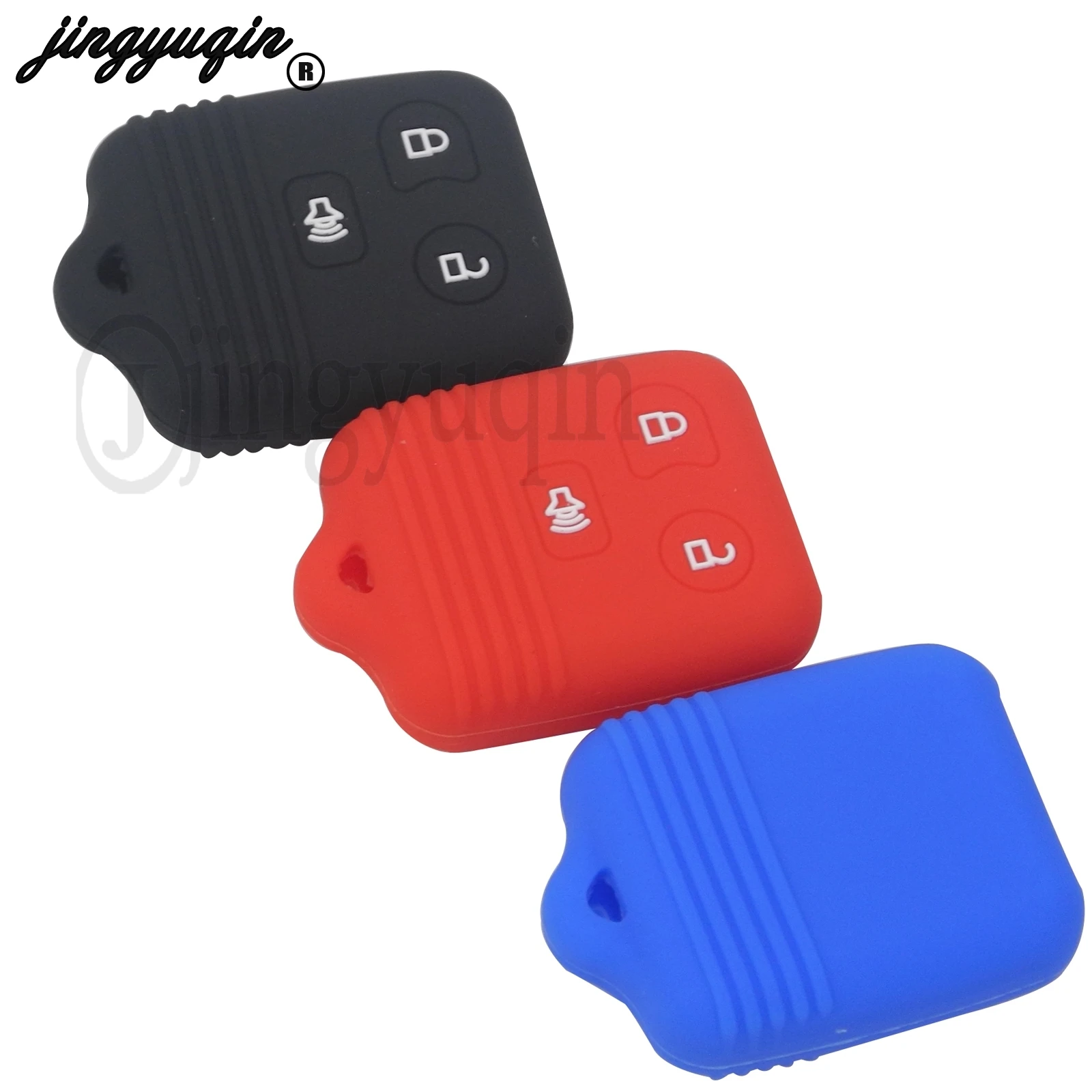 jingyuqin Silicone Cover3 Button car Key case for Ford Focus 2 3 Complete Escape Mustang Thunderbird Lincoln Tow auto key holder