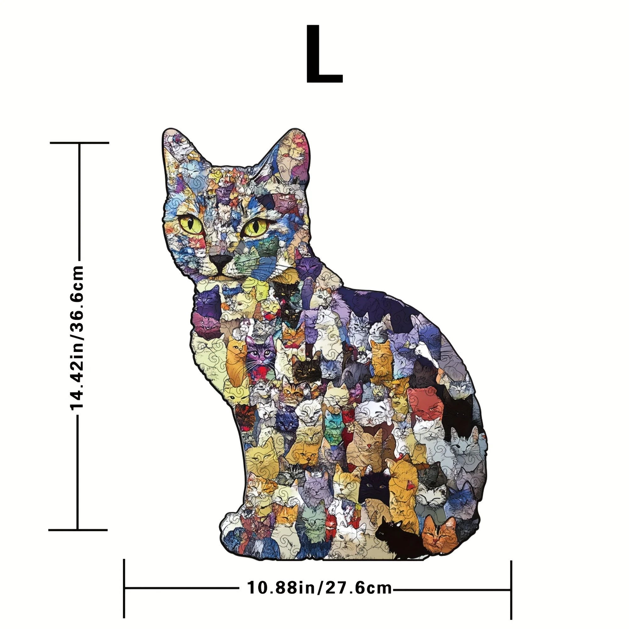 لغز القط الخشبي الفريد - قطع لطيفة على شكل قطط غير منتظمة، لعبة تخفيف التوتر. هدية لعشاق اللغز #6