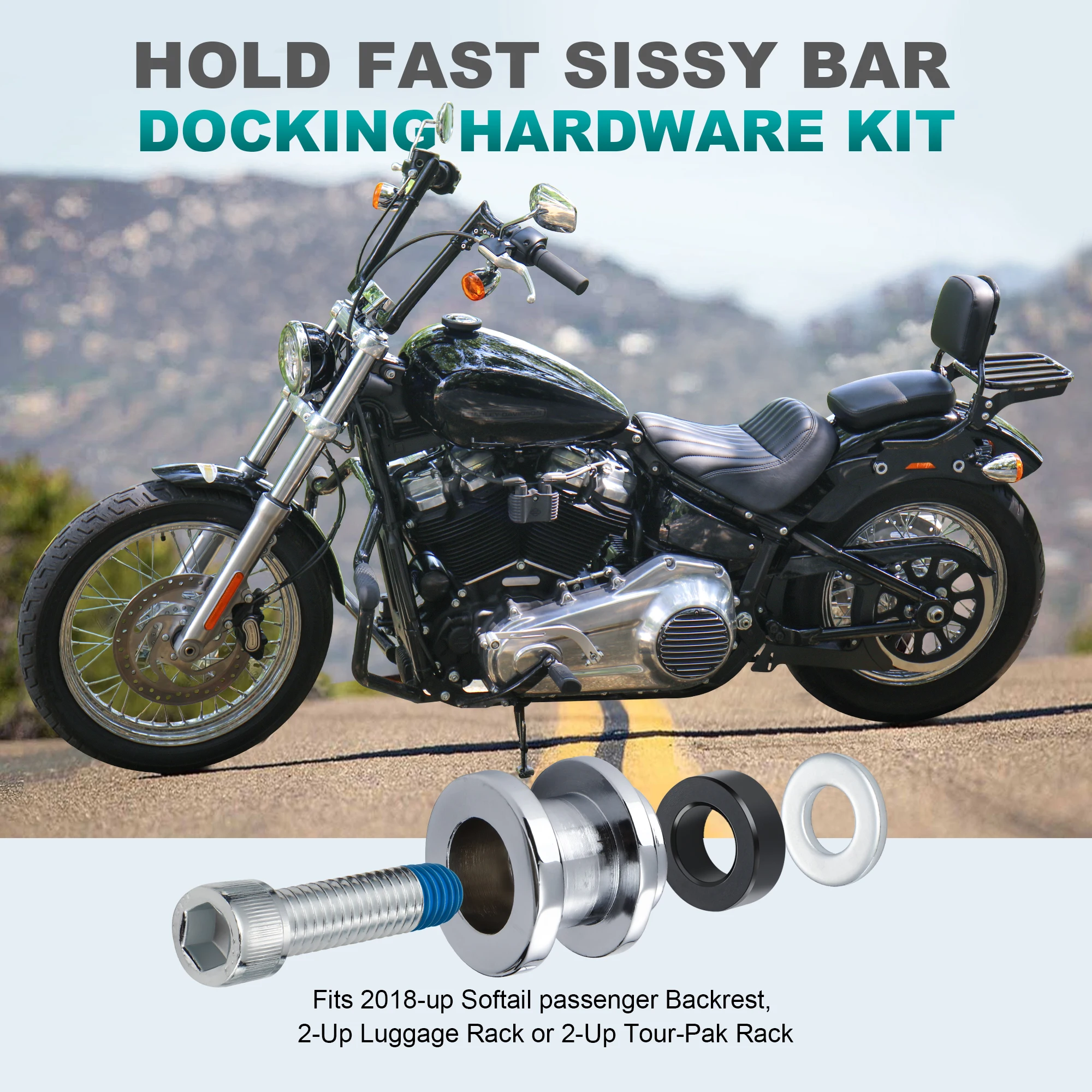 Hold Fast Sissy Bar Docking Hardware Kit for Harley 2018-Up Softail Fat Bob Boy Sport Glide Low Rider Breakout Heritage Slim