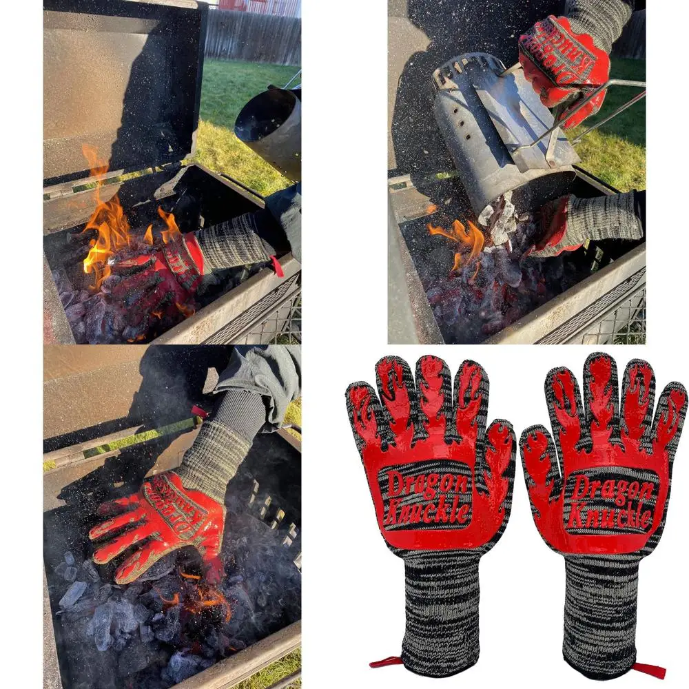 

High-Temperature BBQ Gloves for Grilling and Charcoal Grilling, Up to 1472ºF Heat Resistant, Kevlar and Nomex Cut-Resistant, Ide