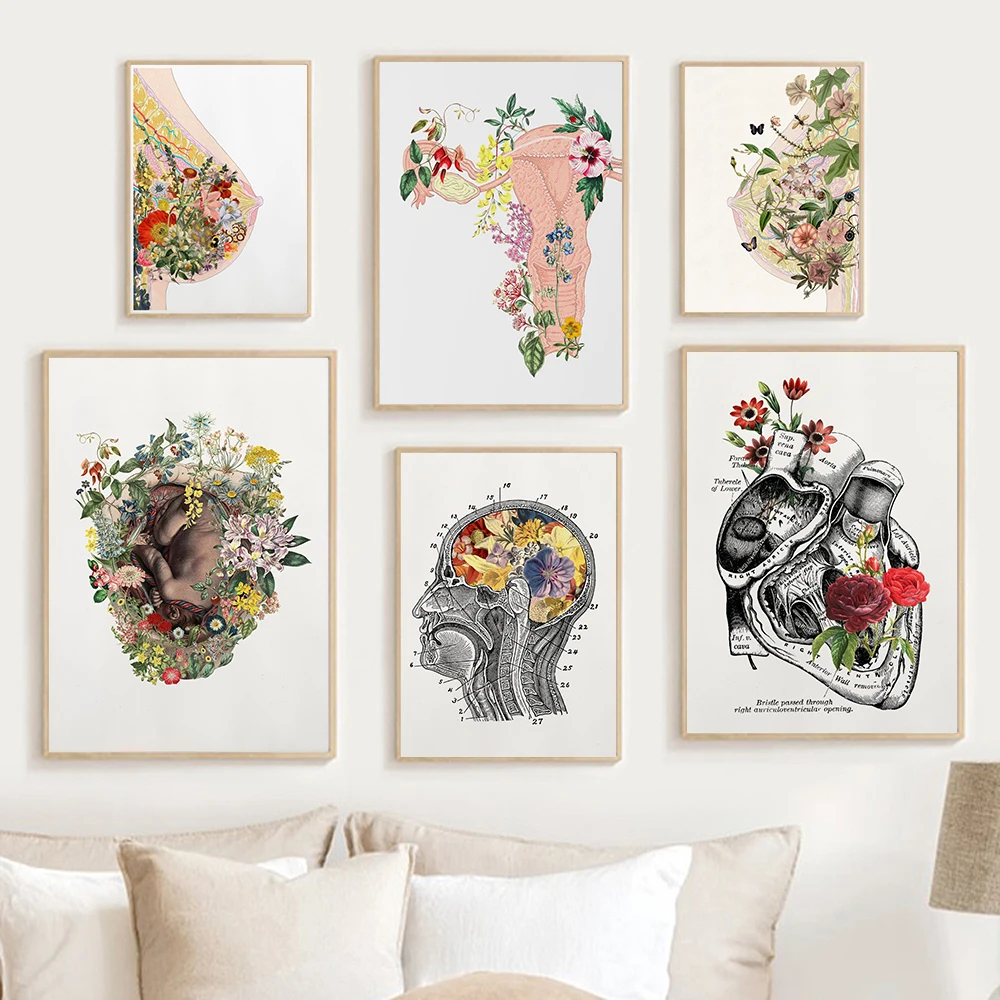 Medical Art Poster Print for Home Decor, Canvas Painting, Sexy Body, Breast Flower, Breastfeeding, Gynecology, Idea Gift