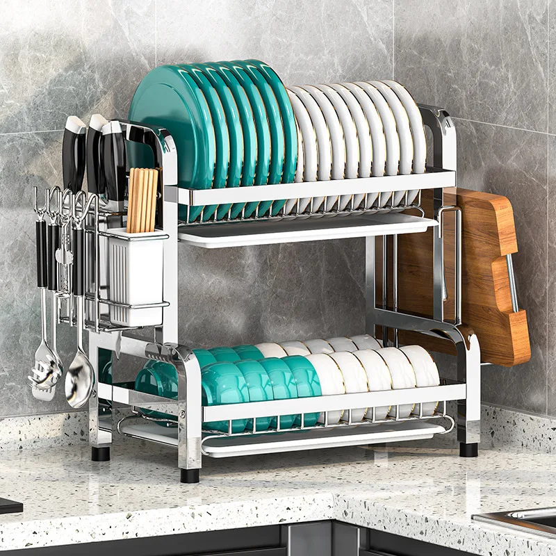Stainless Steel Kitchen Dish Rack Shelf Drainage Rack Multifunctional Storage Counter Multi-layer