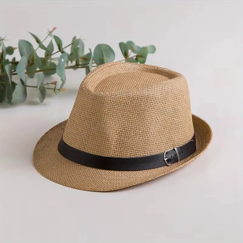 Solid Color Sunshade Hat Simple Art Leather Edge Decoration Beach Hat Versatile Breathable Outdoor Hiking Travel Bowler Hat