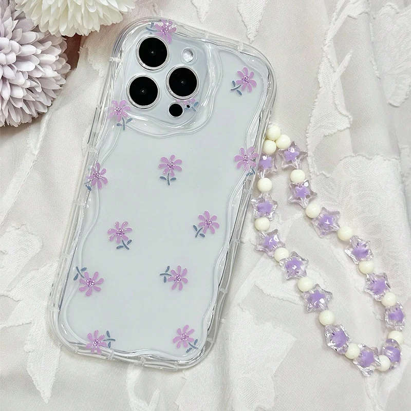 Small Painted Flowers Print Chain Transparent Phone Case For Xiaomi 15 14T 13 12 Pro 11 Lite 5G 15 14 13 12 12T Clear Soft Cover