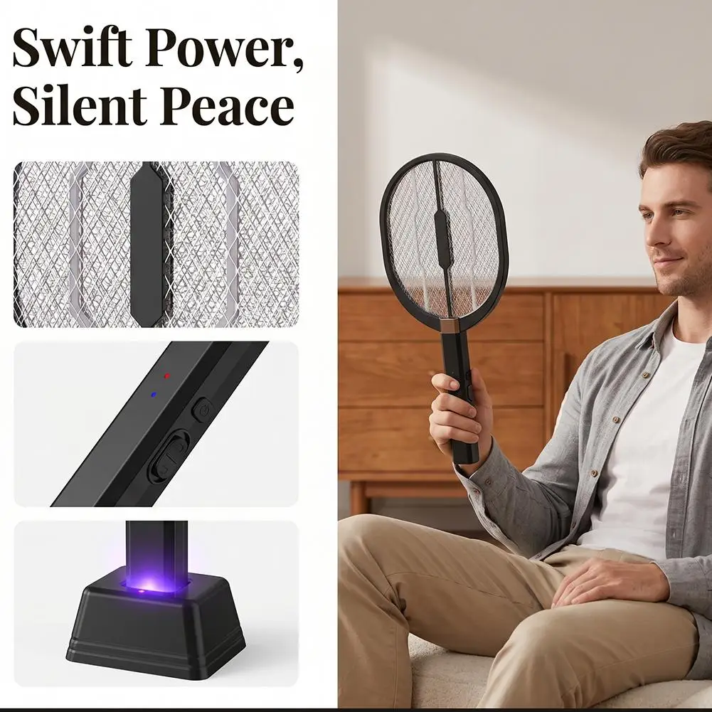2-in-1 Foldable Electric Mosquito Swatter & UV Light Trap Lamp USB Rechargeable Bug Zapper Fly Bat for Home Bedroom Outdoor