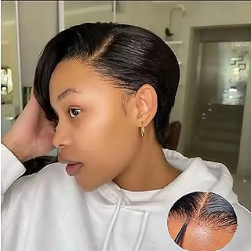 

Fashion C Part Lace Wigs For Black Women Cool Girls Short Pixie Cut Wig Human Hair For Women 13x4x1 Lace Front wig