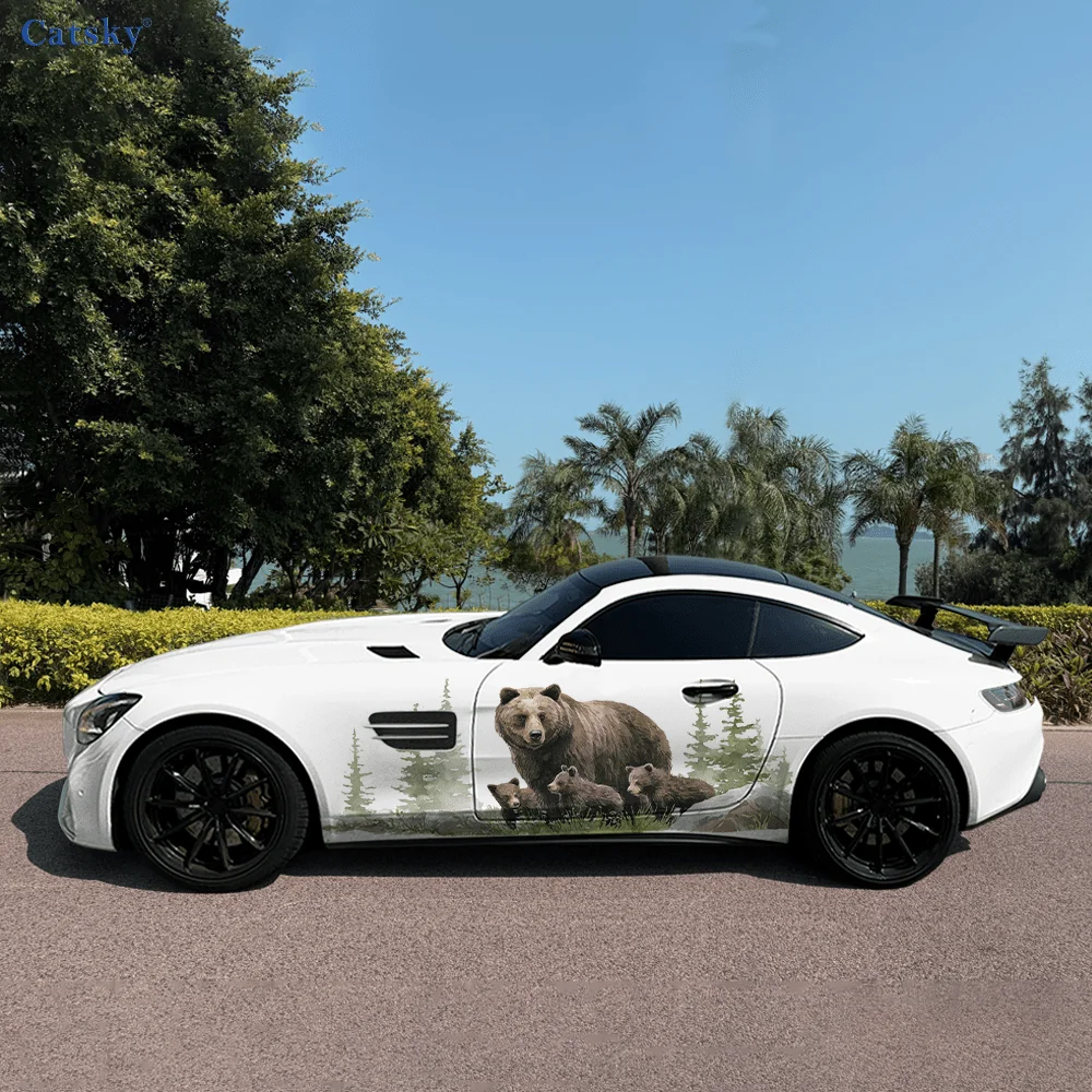 

Семейный коричневый медведь, боковая наклейка на автомобиль, ПВХ, самоводонепроницаемая наклейка, яркие автомобильные внешние аксессуары, декор, защита подарка для любителей автомобилей