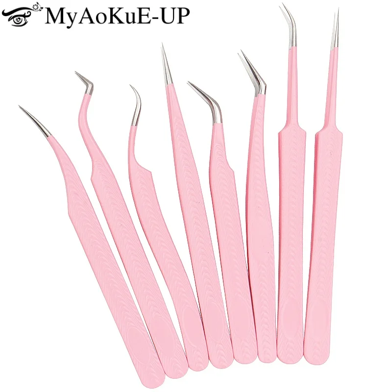 Pincettes d'extension de cils, pince à sourcils rose en acier inoxydable, luxe, fleur de glace, Grain de bois, outil de maquillage, 1 pièce