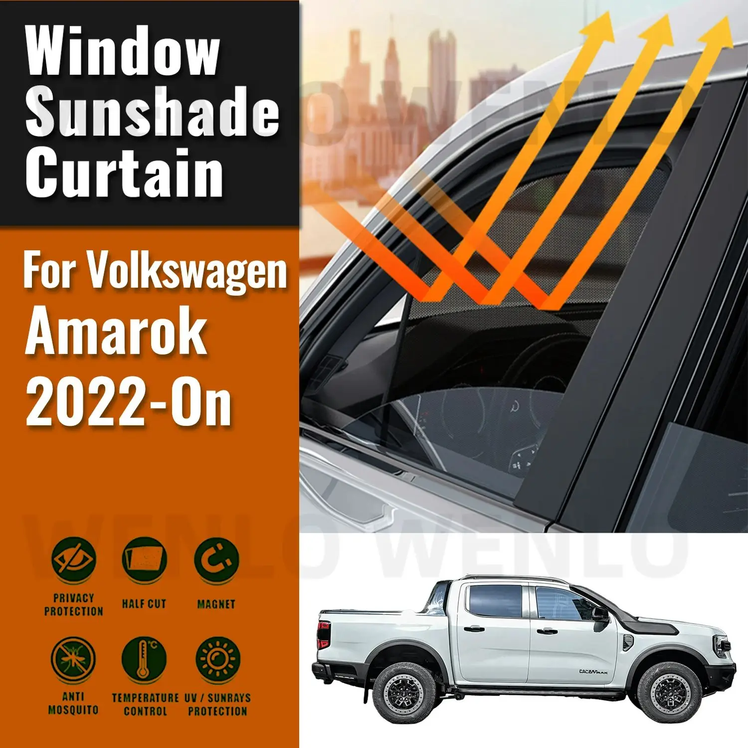 Parasol Magnético para Coche Volkswagen VW Amarok MK2 2022 2023 2024 2025, Cortina para Parabrisas Delantero y Trasero, Parasol Lateral para Ventanas