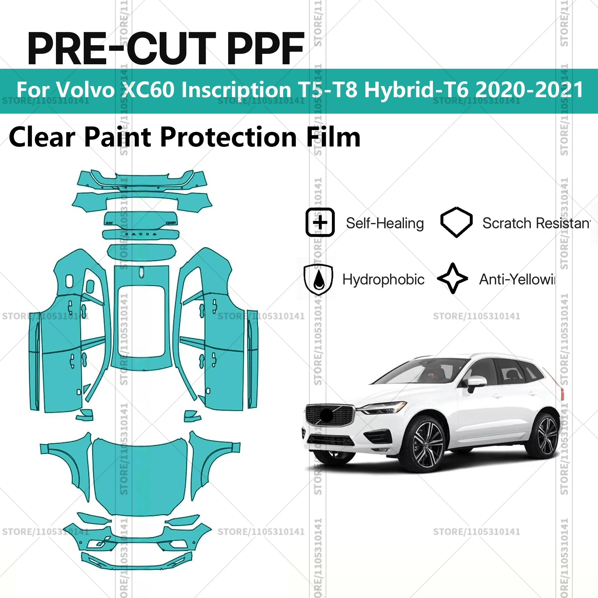 

Предварительно нарезанная прозрачная защитная пленка PPF для автомобилей Volvo XC60 Inscription T5-T8 Hybrid-T6 2020-2021