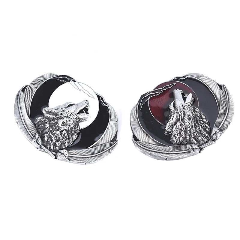 

Western Wolf Moon Belt Buckle Men Vintage Cowboy Alloy Leather Accessory