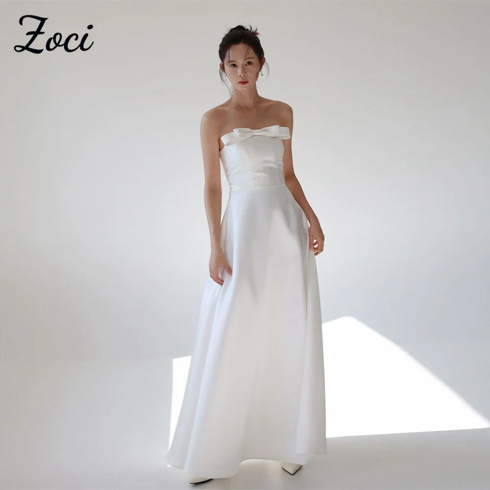 Zoci-vestidos de recepción de boda con lazo sin tirantes, vestidos de noche con corsé simples y elegantes, vestido de novia de satén hasta el suelo personalizado