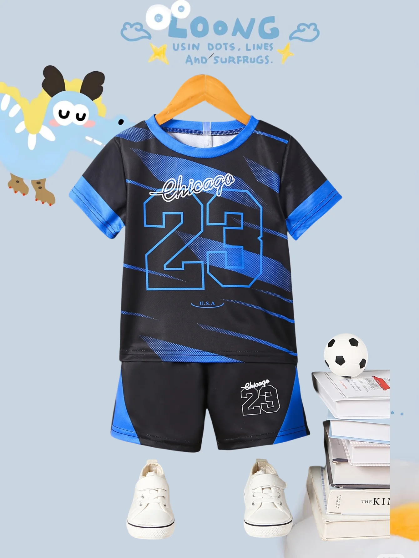 

2025 Summer Basketball Sports Cartoon 3D Printed Football Shirt Anime Style Men's Children's Sports Breathable Short Sleeve Suit