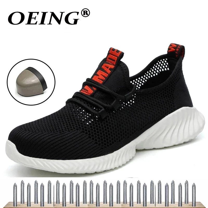 Work Boots Breathable Safety Shoes Men's Lightweight Summer Anti-Smashing Piercing Work Sandals Protective Single Mesh Sneaker