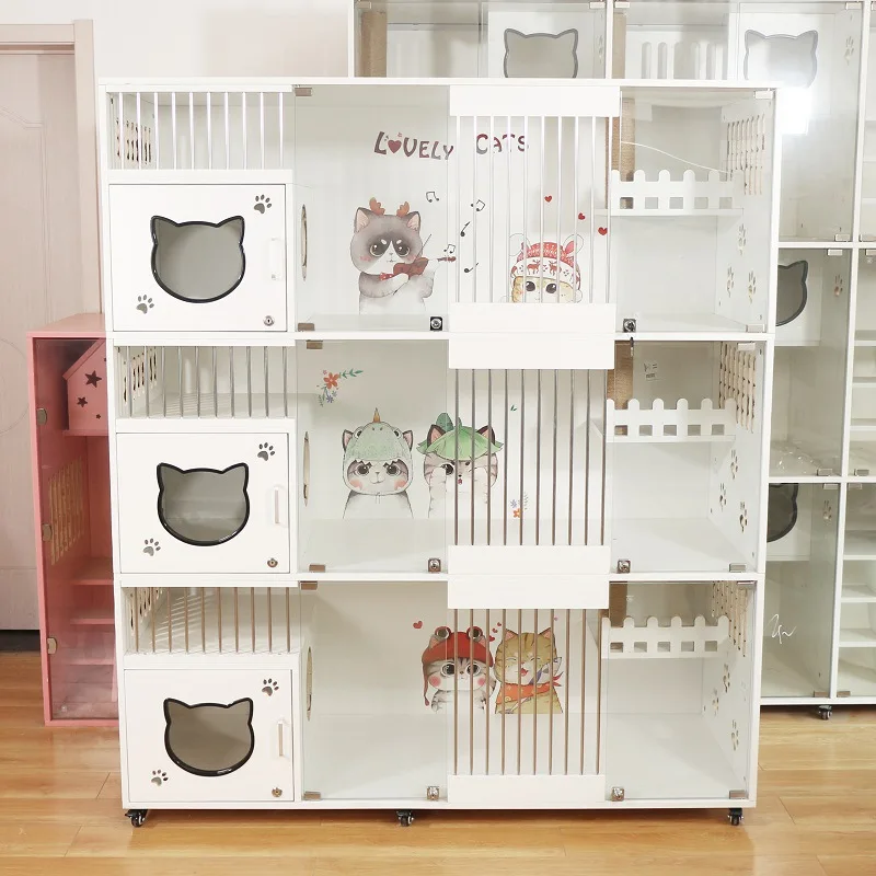 

Solid Wood Cat Villa House, Multi-Level Cat Tree with Scratching Posts & Cozy Caves, for Cats, Kitten, Indoor Pets,Cat Furniture
