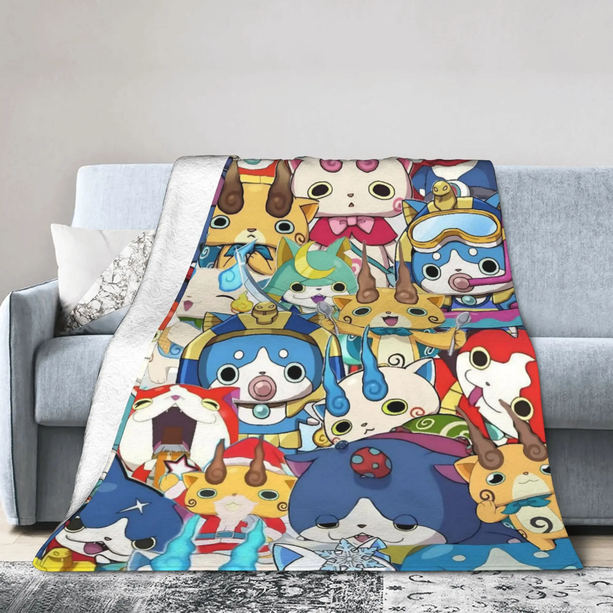 Yokai Watch Game Knitted Blanket Fleece Hovernyan Jibanyan Super Warm Throw Blankets for Car Sofa Couch Bed Rug