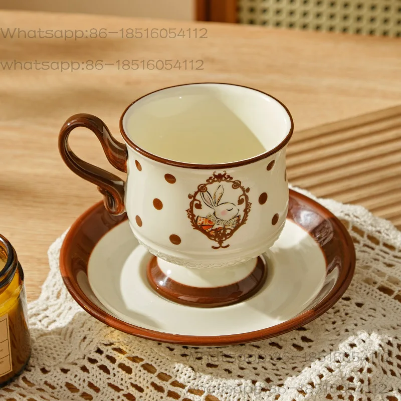 Ceramic Coffee Cup French Cute Rabbit mug High Beauty Makeup for Home Afternoon Tea Cups Small Edition Cup Plate Set Drinkware