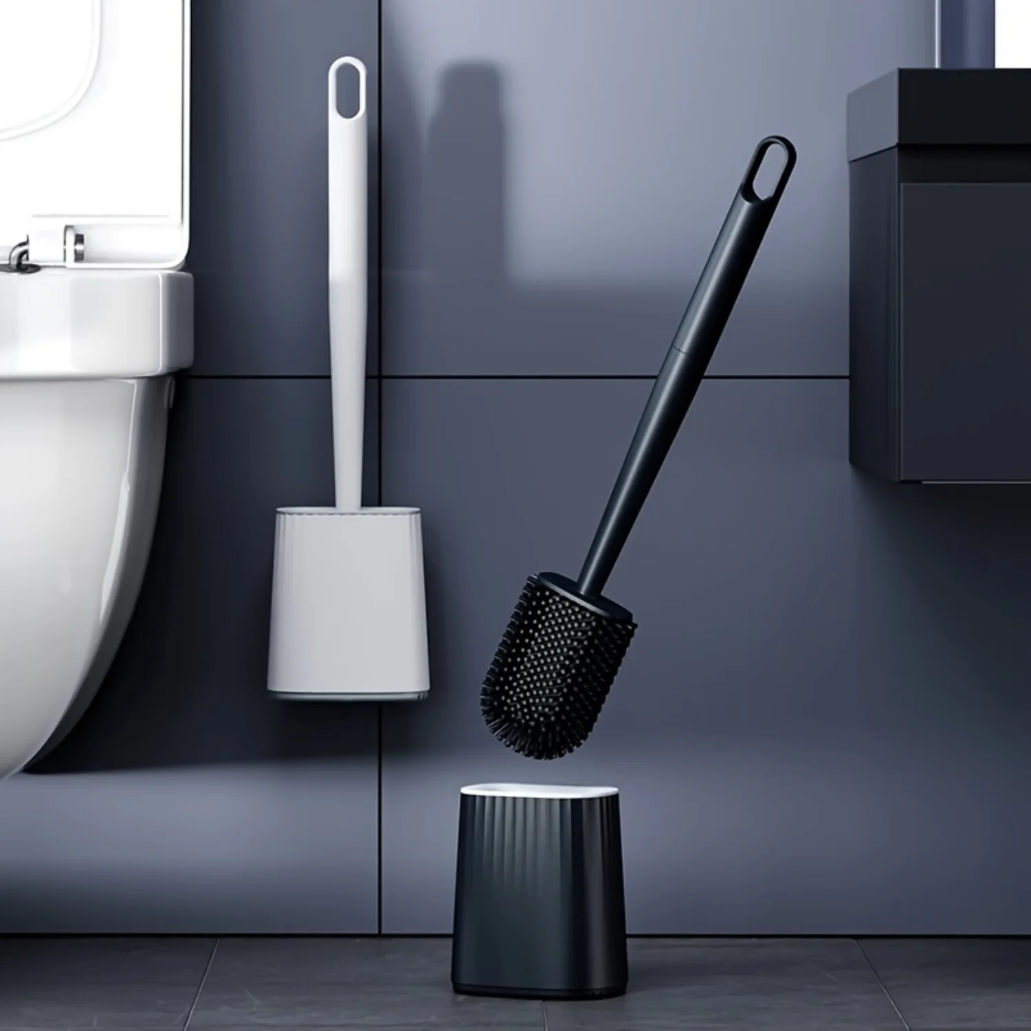 Luxury Wall Mounted Toilet Brush Set with Silicone Bristles - Compact Size for Bathroom