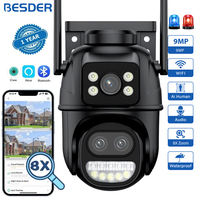 BESDER 9MP Dual Screen Wifi Camera PTZ 8X Digital Zoom Color Night Vision Outdoor Security Protection 8MP CCTV IP Camera iCSee