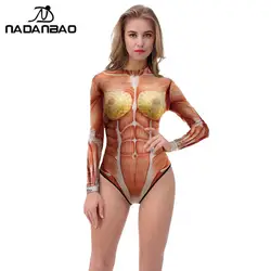 Nadanbao Halloween costume intero manica lunga con cerniera 3D stampato organo costumi da bagno donna Sexy Oversize costume da bagno donna