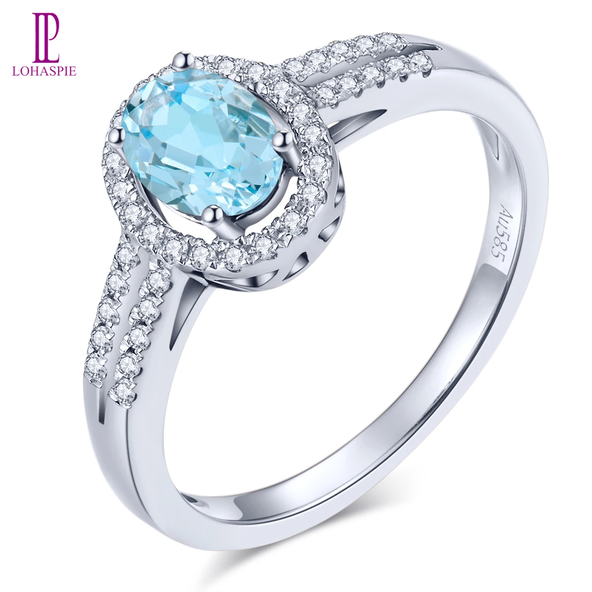 

Lphapsie Natural Aquamarine Light Blue Real 14K White Gold Ring Genuine Diamond Classic Exquisite Style Customzied Jewelrys