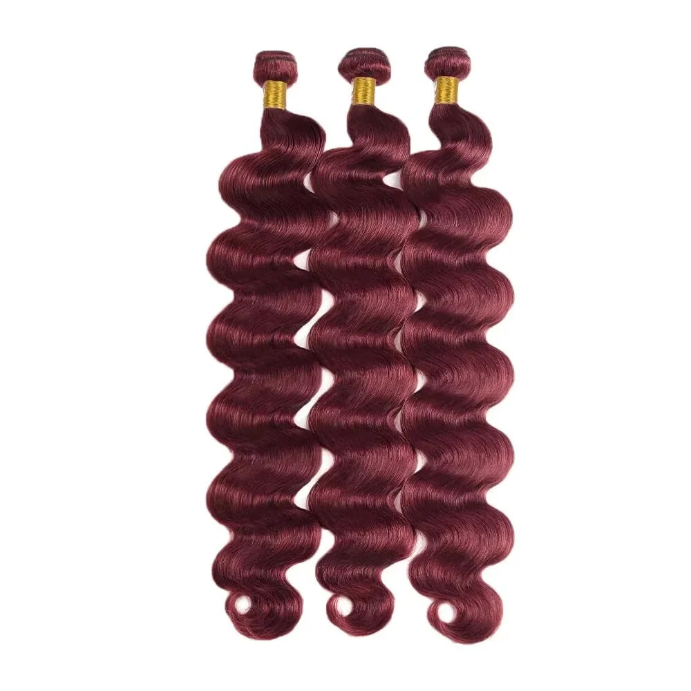 Bundles brésiliens de vague de corps, cheveux humains Remy, extensions de cheveux non transformés, tissage rapide, 100% bordeaux 99J, 14 A, 16A, 20 po, 20 po